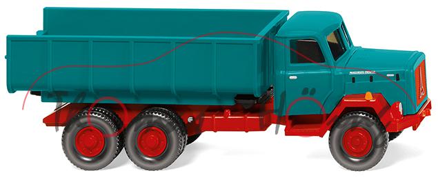 Magirus Saturn (Mod. 58-64) Schuttwagen, wasserblau, Fahrgestell rot, Felgen rot, Wiking, 1:87, mb