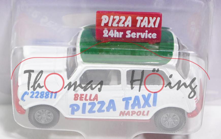 00000 MINI Cooper 1.3i (MK VI, Modell 91-96) Pizza-Taxi, weiß/grün/rot, PIZZA TAXI, SIKU, 1:52, P26