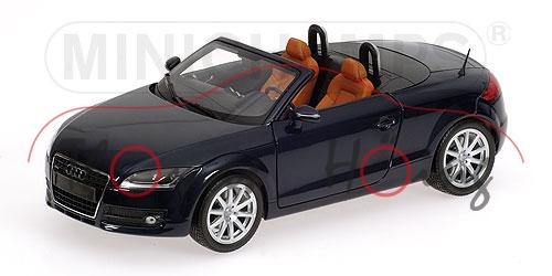 Audi TT Roadster, Mj. 2006, blaumetallic, innen braun, Lenkrad schwarz, Minichamps, 1:18, mb