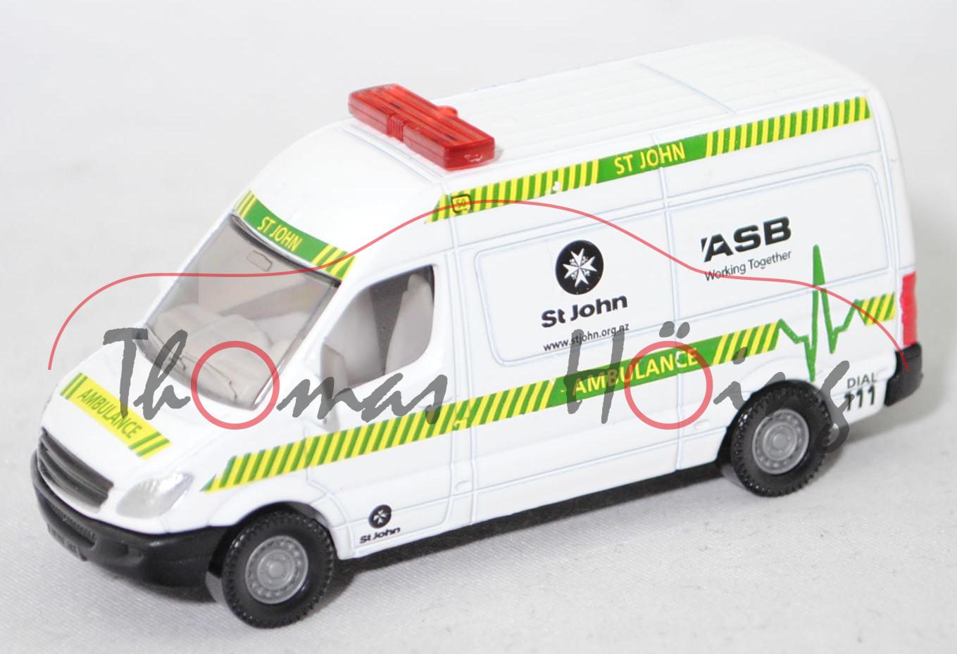 80400 NZ Mercedes-Benz Sprinter II (NCV 3, W 906, Mod. 06-09) Krankenwagen, weiß, 50 ST JOHN / ASB, SIKU, 1:77