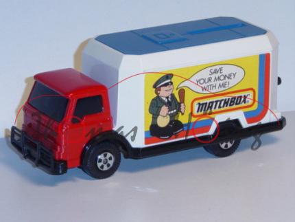 Security Truck, feuerrot/schwarz/capriblau/weiß, SVE / YOUR MONEY / WITH ME! / MATCHBOX, Sparbüchse,