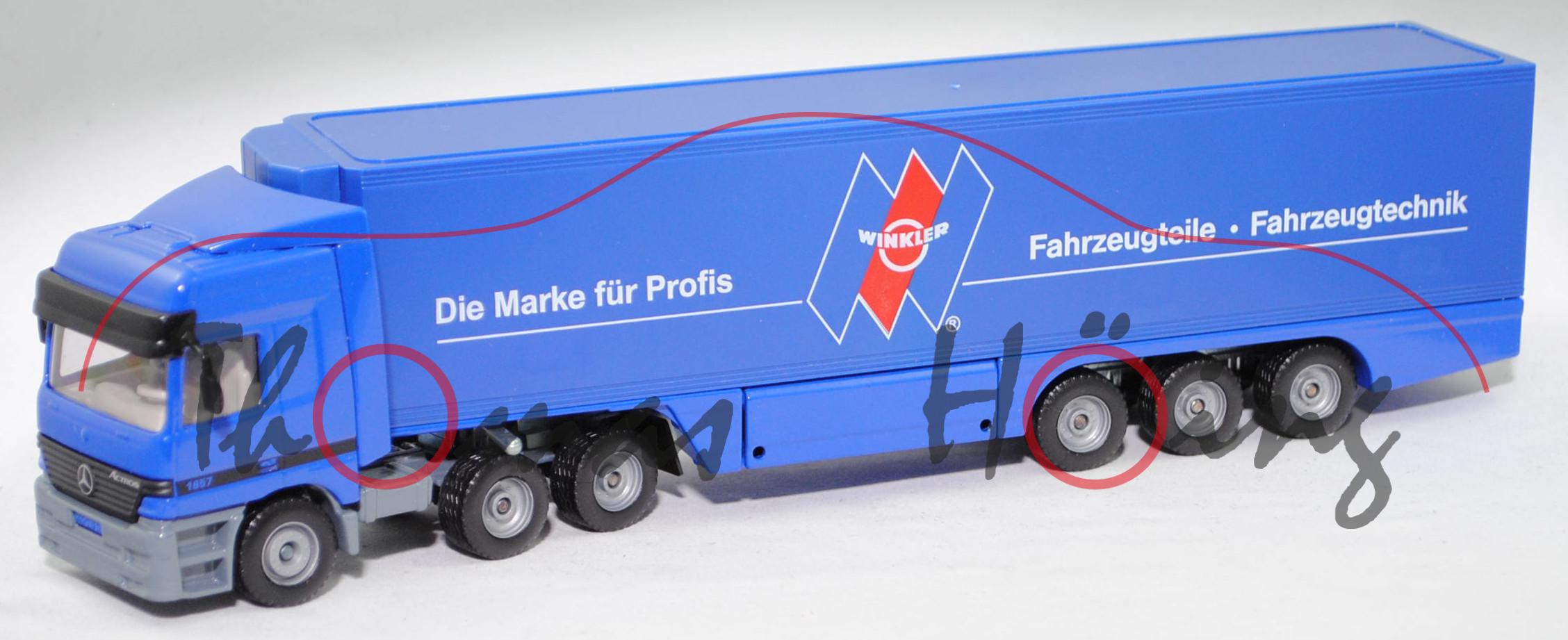 Mercedes-Benz Actros LH 1857 (Mod. 96-02) Koffer-Sattelzug, blau, Die Marke für Profis WINKLER ® Fahrzeugteile · Fahrzeugtechnik, SIKU, 1:55, L15