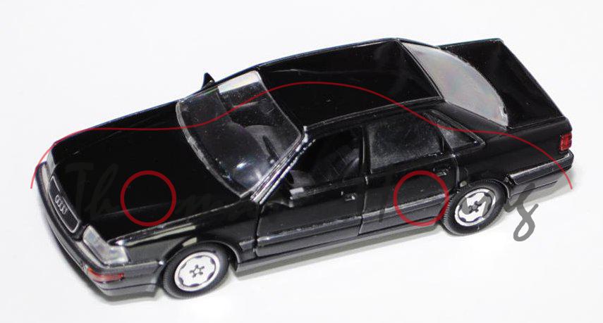 Audi V8 (D11, Typ 4C), Modell 1988-1994, schwarz, Aero-Felgen, Schabak, 1:43, Werbeschachtel