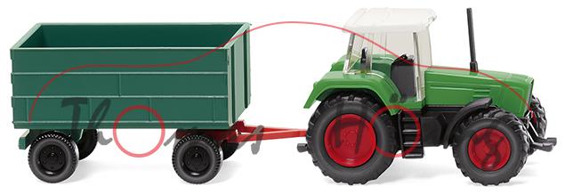 Fendt Favorit m. Krone Hochbordanhänger, grün/grau, Dach weiß, Felgen rot; Anhänger grün/rot, N-Spur