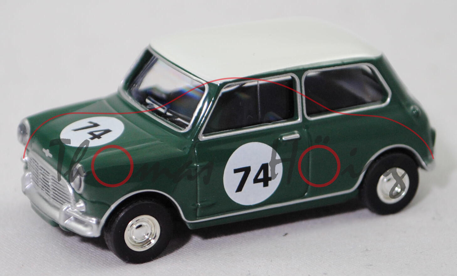 Austin Mini-Cooper 998 (1. Gen., Typ Mk 1, Mod. 1964-1967), almond green/weiß, Nr 74, Norev, mb