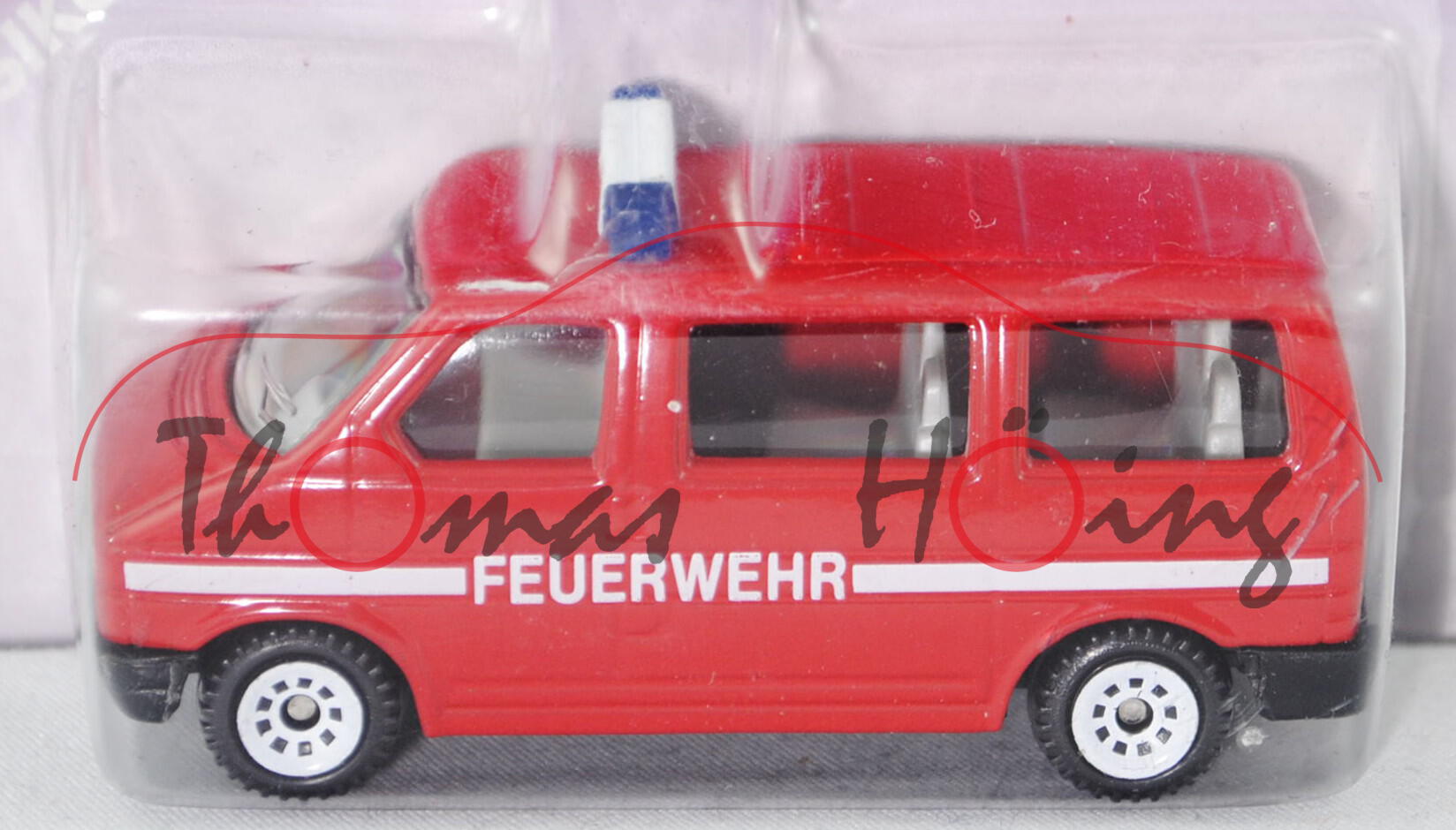 VW T4 Caravelle (Modell 1990-1995) Feuerwehrbus, signalrot, innen lichtgrau, Lenkrad integriert, FEU