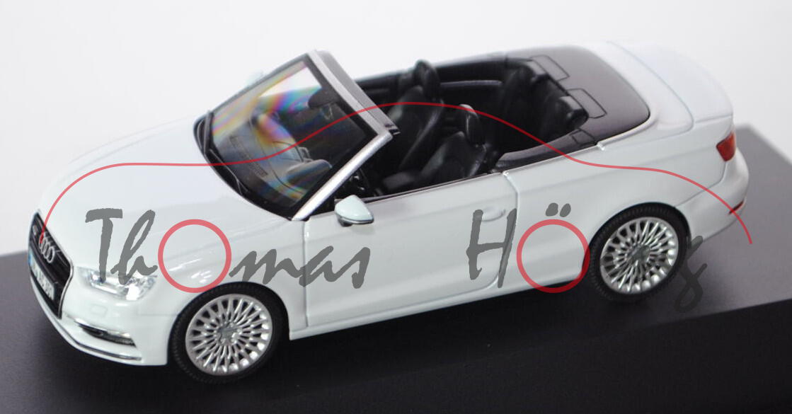 Audi A3 Cabriolet (Typ 8V, Modell 2013-2016), gletscherweiß metallic, Herpa, 1:43, Werbeschachtel