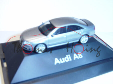 Audi A8, Mj 05, lichtsilber, Herpa, 1:87, Werbeschachtel