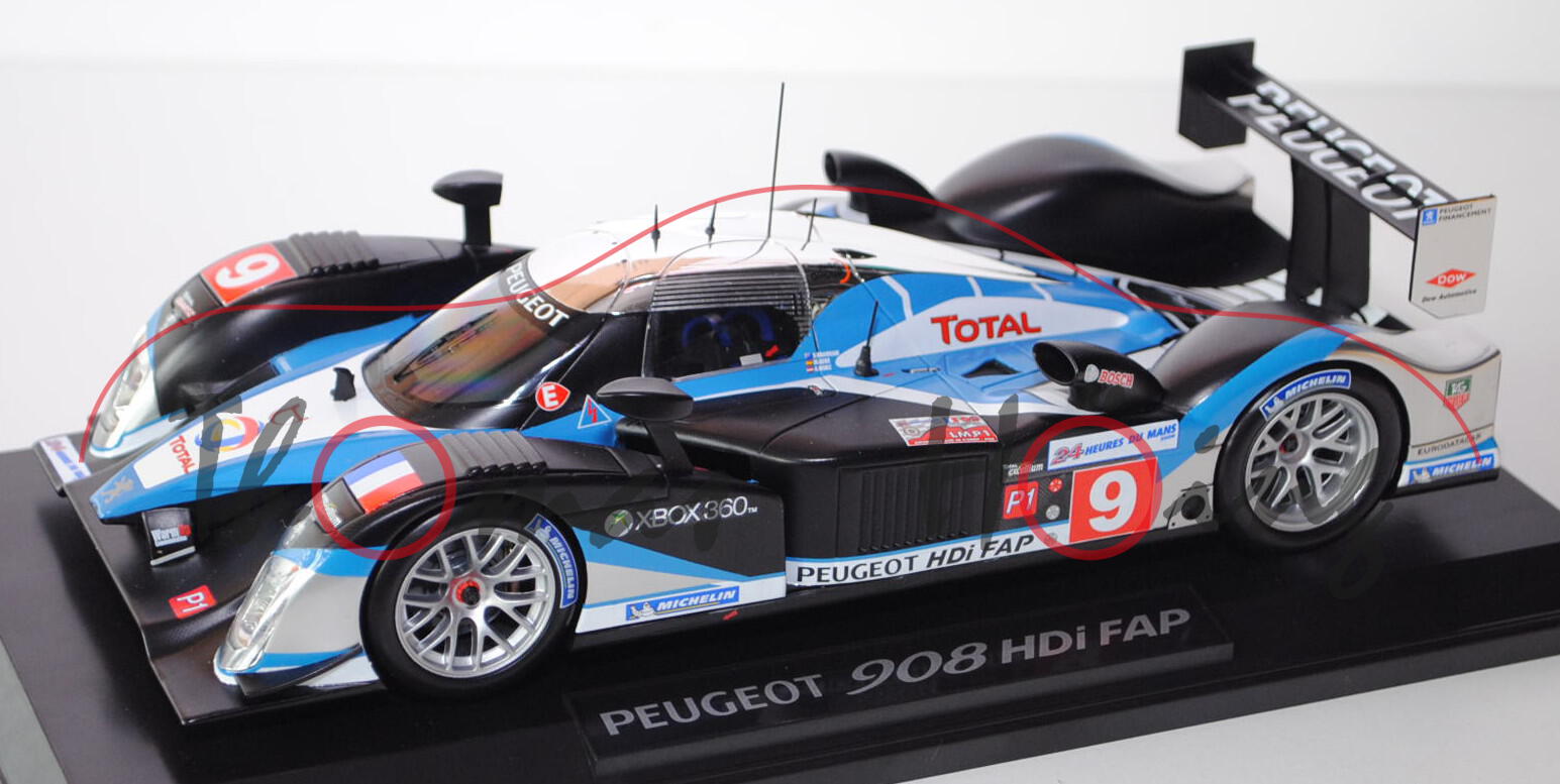 Peugeot 908 Hdi FAP, silber/himmelblau/mattschwarz, 24h von Le Mans 2009 (1. Platz), Klasse LMP1, Fa