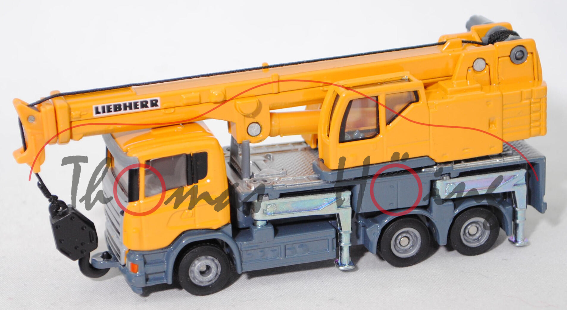 00002 LIEBHERR LTF 1035-3.1 Teleskop-Aufbaukran auf Fahrgestell Scania R380, gelb/grau, 1:87, L17mpK