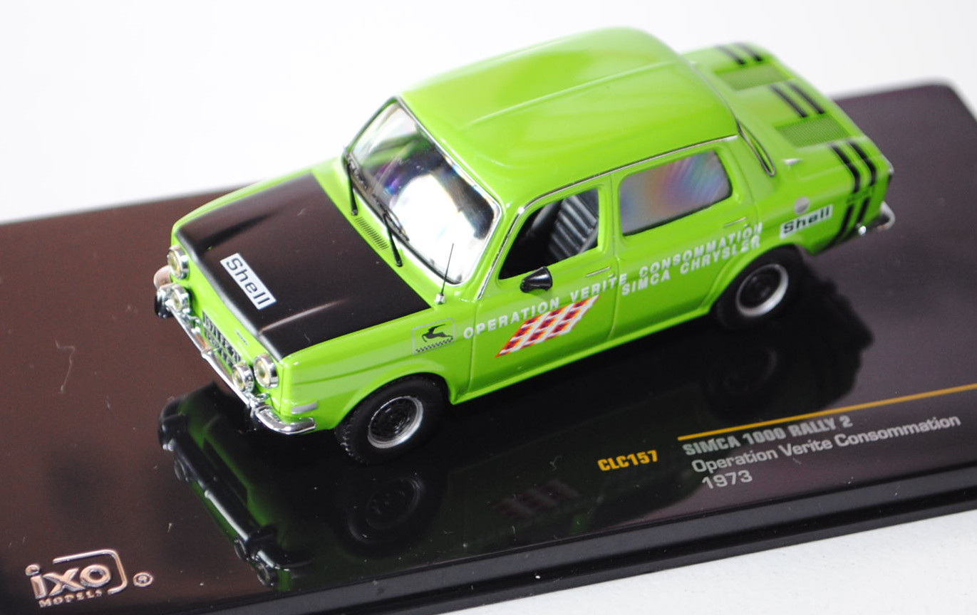 Simca 1000 Rallye 2, gelbrün/schwarz, Operation Verite Consommation 1973, IXO MODELS®, 1:43, PC-Box