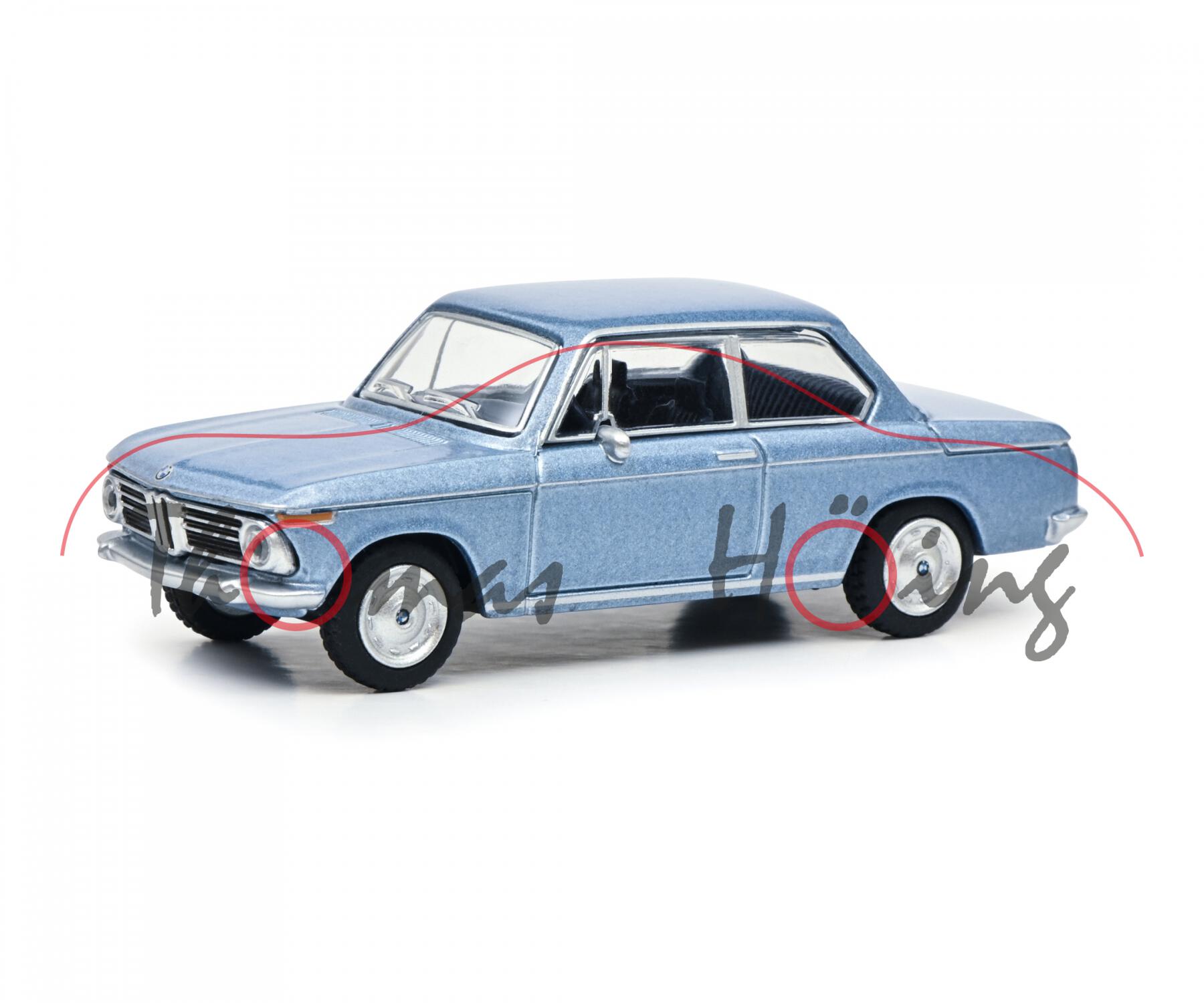 BMW 2002 (Baureihe E10, Mod. 68-71), h.-taubenblaumet., Nr. 6, Schuco PAPERBOX EDITION, 1:64, mb