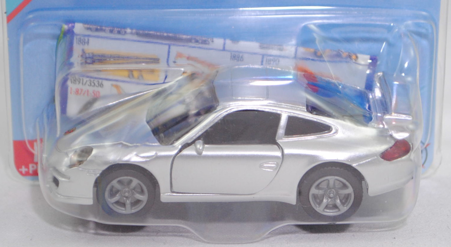 00009 Porsche 911 Carrera S (Typ 997.1 Coupé / 997 MK1 Coupé, Vorfacelift, Modell 2004-2008), weißaluminiumrmetallic, Bpr. 1006, B22a / B22b grau, SIKU SUPER, 1:55, P29e