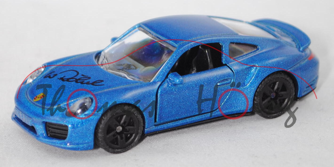 00000 Porsche 911 Turbo S (Typ 991.2, Mod. 2015-), blau, mit Autogramm Walter Röhrl in schwarz, P29e