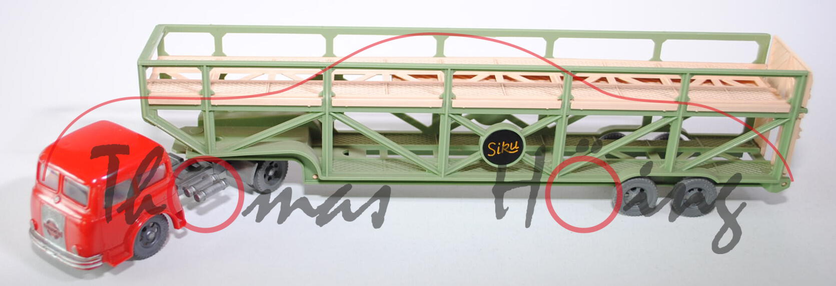 STRÜVER Auto-Transporter, rot und blaßgrün/blaßrosa, graue Räder, Befestigungshaken für Rampe vorhan