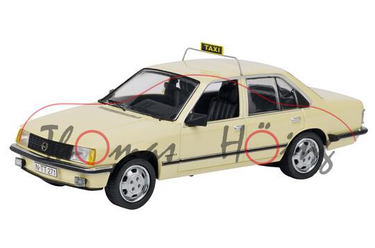 Opel Rekord E1 Berlina (Modellpflege 1981, Mod. 1981-1982) Taxi, hellelfenbein, Schuco, 1:43, PC-Box