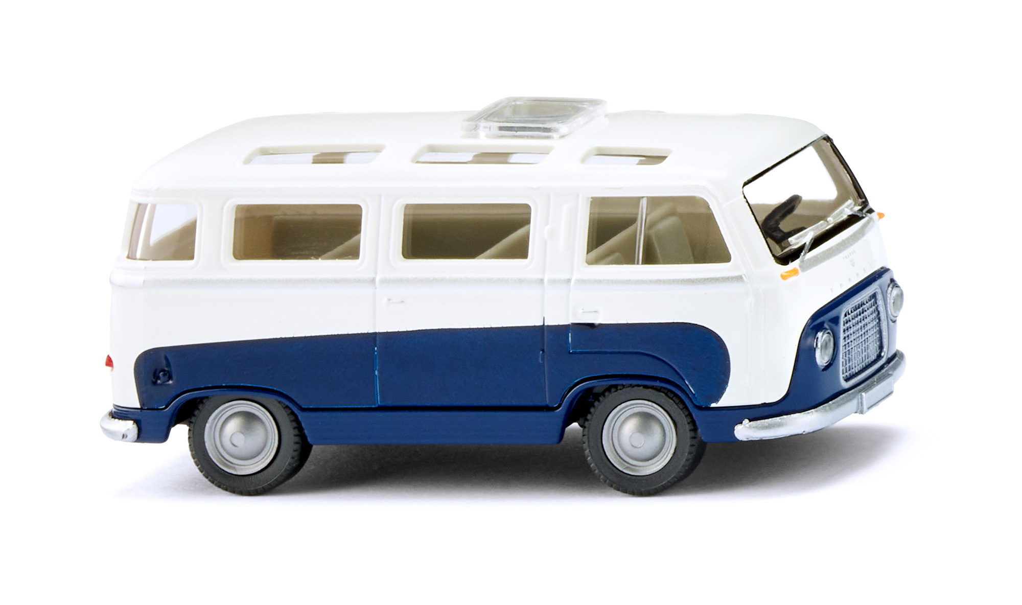 Ford Taunus Transit Panoramabus TT 800 (Typ G1BTOL, Mod. 62-65), weiß/saphirblau, Wiking, 1:87, mb