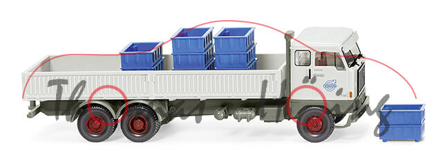 Volvo F88 (Modell 1965-1970) Stahlpritschen-LKW, lichtgrau / moosgrau, Wiking, 1:87, mb