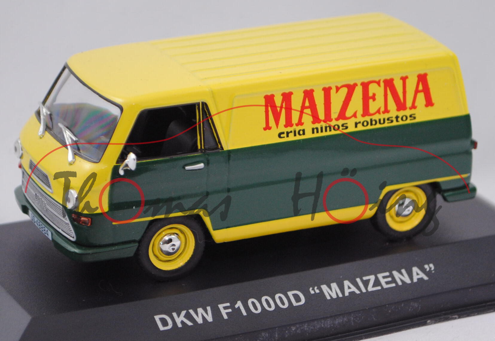 AUTO UNION-DKW-Imosa Schnellaster F 1000 D Kastenwagen (Mod. 64-74), gelb/grün, MAIZENA, 1:43