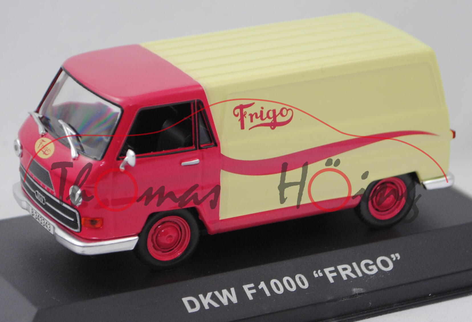 AUTO UNION-DKW-Imosa Schnellaster F 1000 L Kastenwagen (Mod. 63-67), rot/gelb, Frigo, Altaya, 1:43