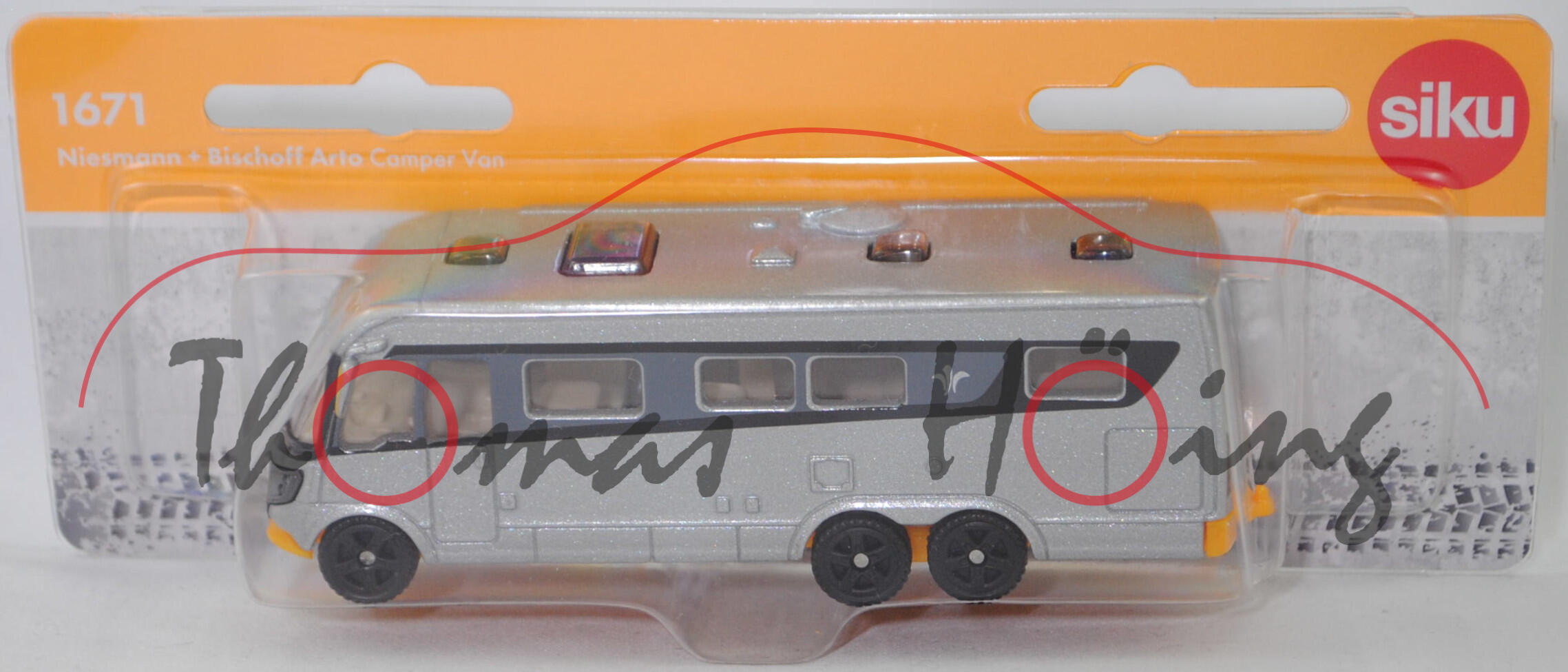 00001 NIESMANN+BISCHOFF ARTO 88 E Wohnmobil (Modell 2013-), graualuminiummetallic/blaugrau/schwarz/melonengelb, B47 geschlossen schwarz, SIKU SUPER, 1:71, P29f