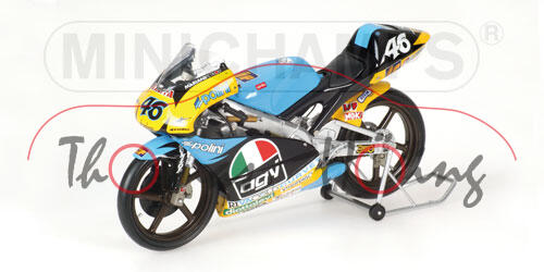 Aprilia 125 ccm, lichtblau/signalgelb/schwarz, Team AGV Aprilia, Fahrer: Valentino Rossi, Nr. 46, Wo