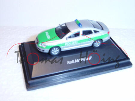 Audi A6 Polizei, silber/grün, POLIZEI, Mj 2004, Schuco, 1:72, PC-Box