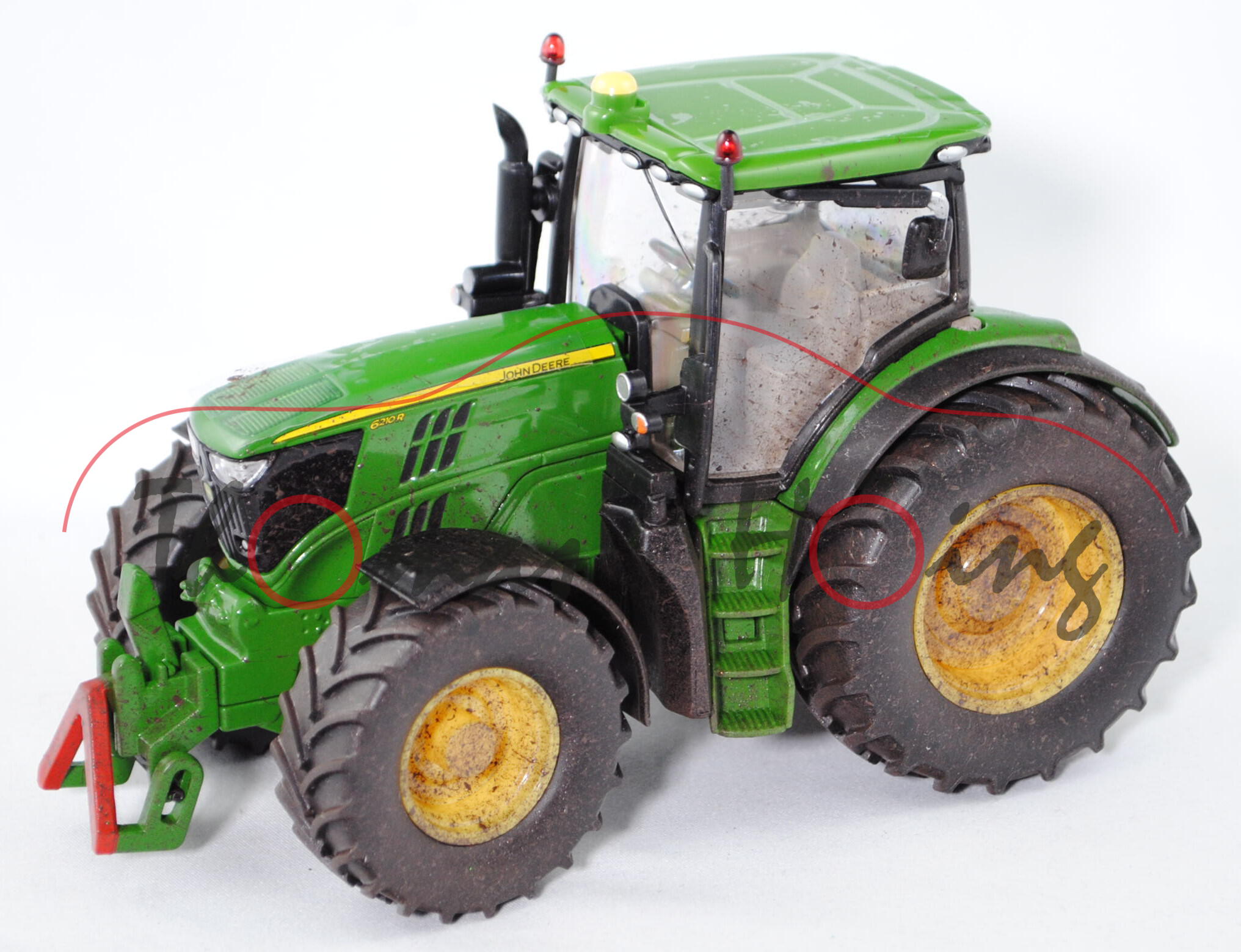 John Deere 6210R Traktor (Modell 2011-2014), smaragdgrün/zinkgelb, verschmutzte Ausführung, LIMITED 