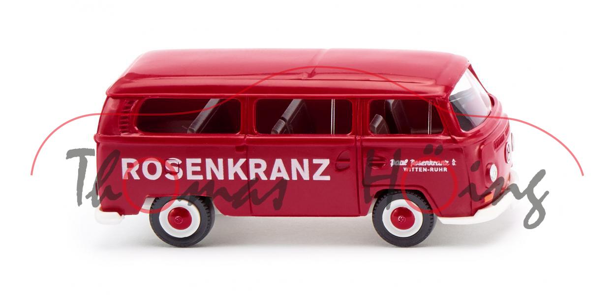 VW Transporter T2a Kleinbus (2. Gen., Typ 2 T2a, Modell 1967-1971) rot, Rosenkranz, Wiking, 1:87, mb