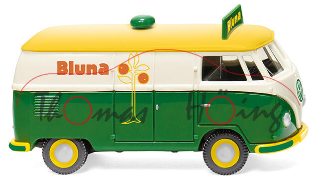 VW Transporter T1 Kastenwagen (Typ 2 T1, Modell 1950-1954), weiß/grün/gelb, Bluna, Wiking, 1:87, mb