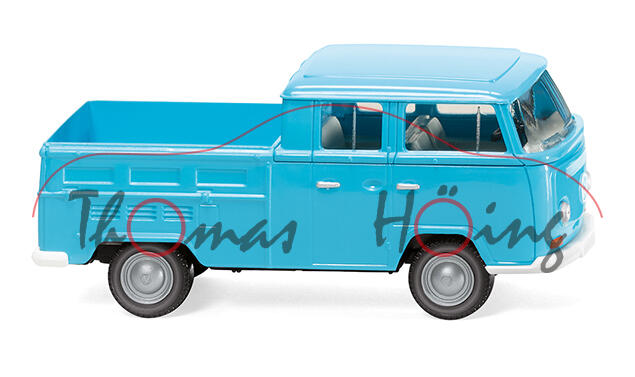 VW DoKa Doppelkabine Pritschenwagen (2. Gen., Typ 2 T2a, Mod. 1967-1971), eisblau, Wiking, 1:87, mb