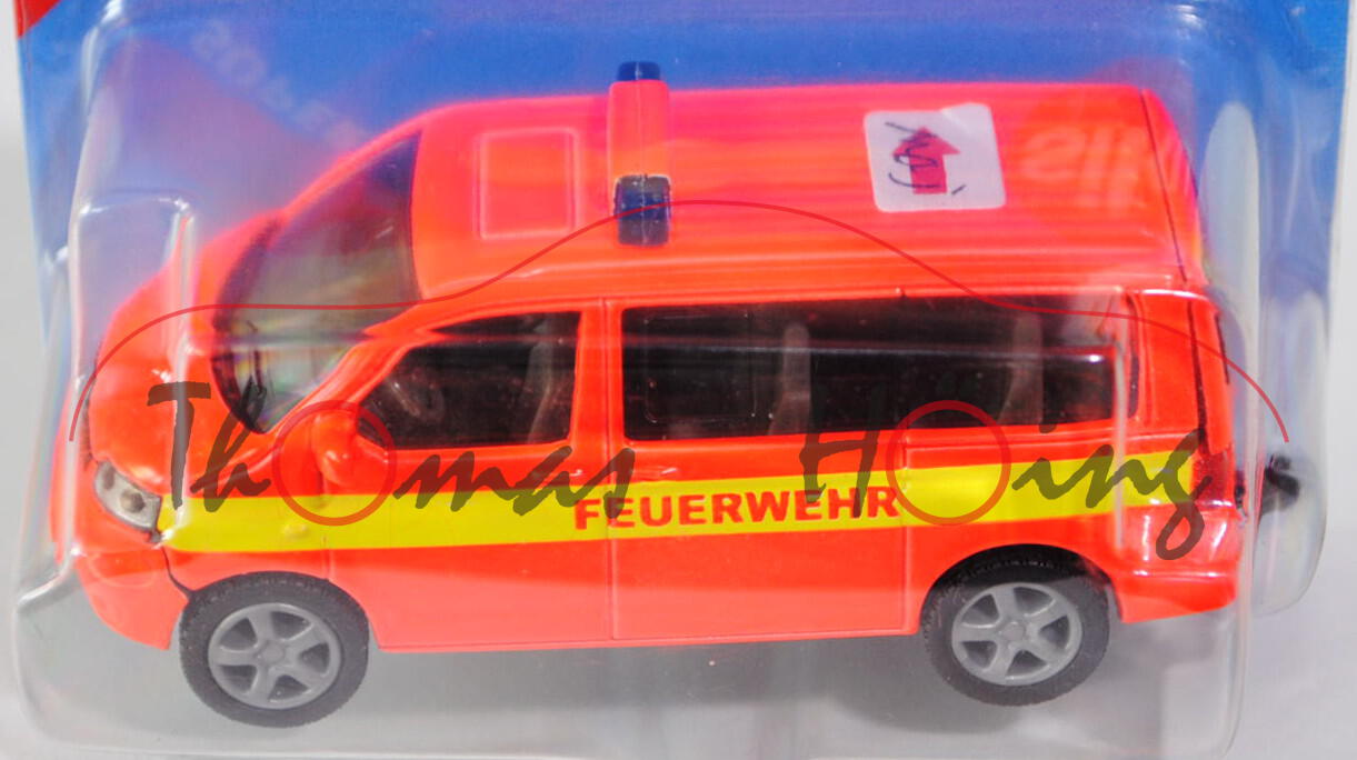 00401 VW T5 Multivan, Modell 2003-2009, tagesleuchtfarbe, mit leuchtgelbem Streifen, FEUERWEHR, 1:55