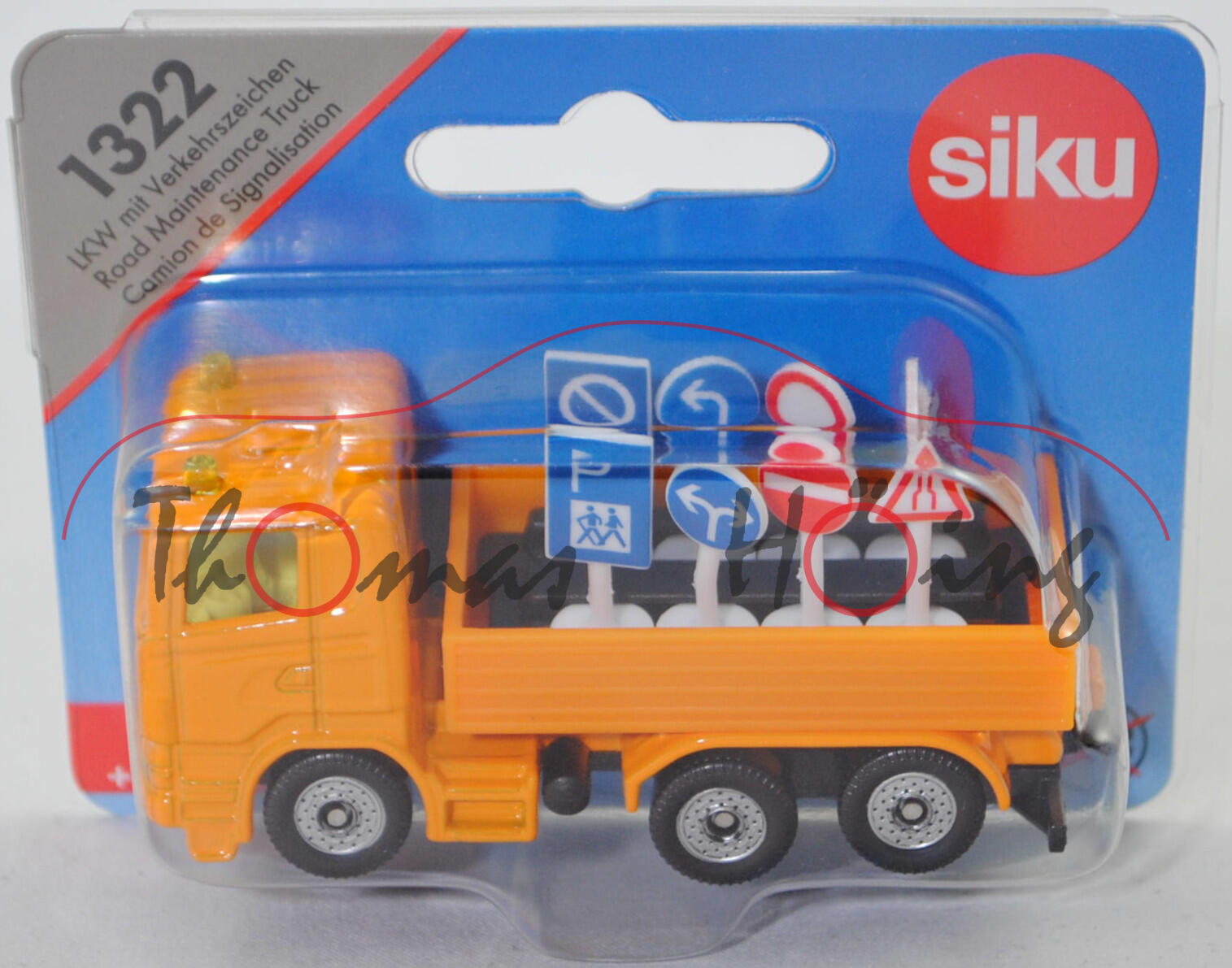 00009 Scania R380 (Typ CR16, Mod. 07-09) mit Verkehrszeichen, melonengelb, unterer Kühlergrill mit U-Bügels rechts und links, SIKU, 1:89, P29e mit grauer Preisecke