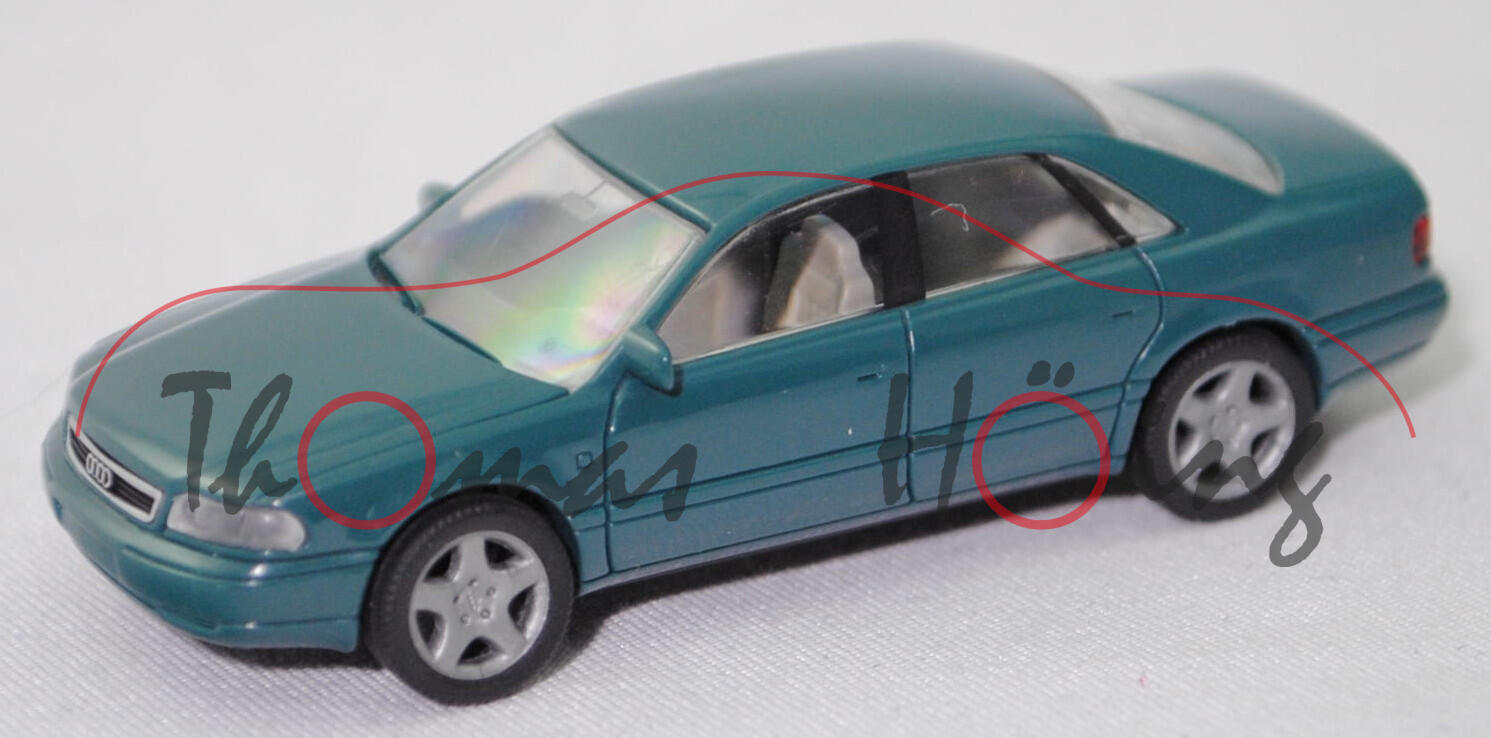 Audi A8 4.2 quattro (D2, Typ 4D, Vorfacelift, Mod. 1994-1998), d.-patinagrün, Rietze, 1:87, Werbebox