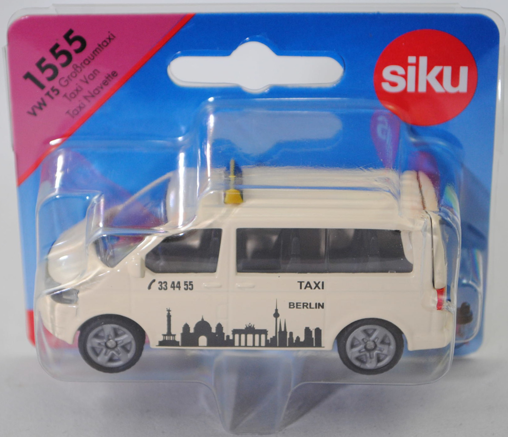 00000 VW T5 GP Multivan Highline 2.0 TDI (5. Gen., Typ 7E, Modell 2009-2015) Großraumtaxi, hellelfenbein, TAXI / Berlin, SIKU, 1:61, P29e