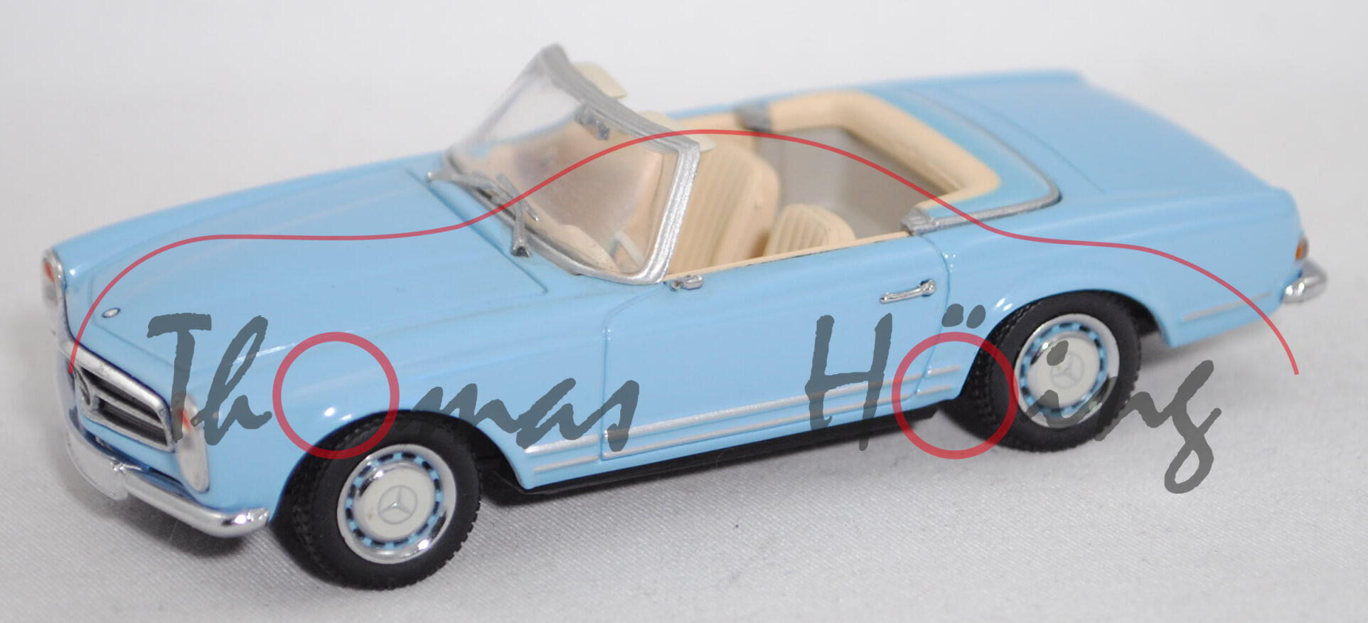 Mercedes-Benz 230 SL (W 113, Modell 1963-1967), hellblau, Außenspiegel links weg, Minichamps, 1:43