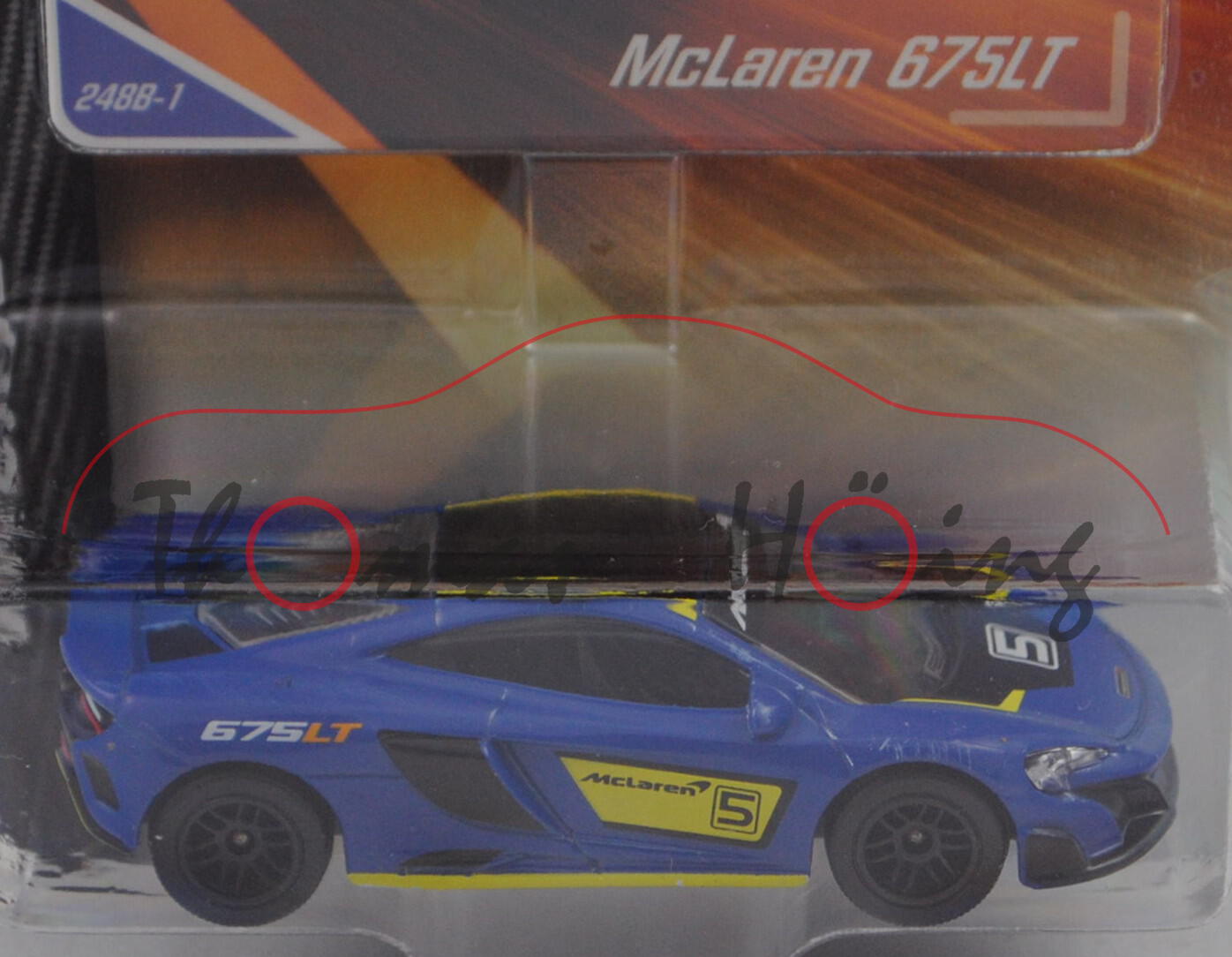 McLaren 675LT (Typ Coupé, Modell 2015-2017) (Nr. 248B), hell-enzianblau, Nr. 5, majorette, 1:60, mb