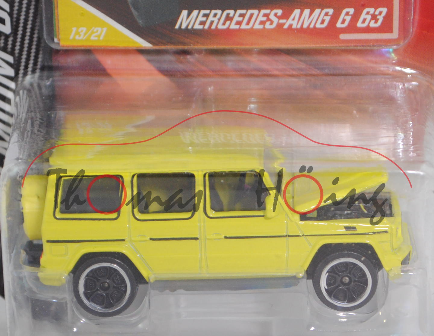 Mercedes-AMG G 63 (Baureihe W 463 facelift 2015, Modell 2015-), gelb/schwarz, majorette, 1:61, mb