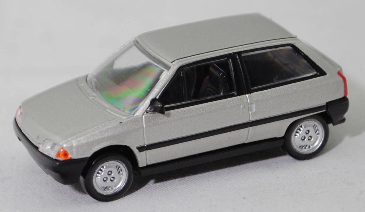 Citroen AX 14 TRS (1. Generation, Baureihe AX, ZA, Vorfacelift, Modell 1986-1991, Baujahr 1986), alu-silber metallic, Norev, 1:64, Werbeschachtel