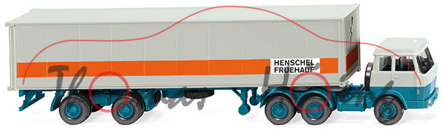 Hanomag-Henschel (Mod. 69-71) Containersattelzug, weiß/blau, HENSCHEL/FRUEHAUF, Wiking, 1:87, mb
