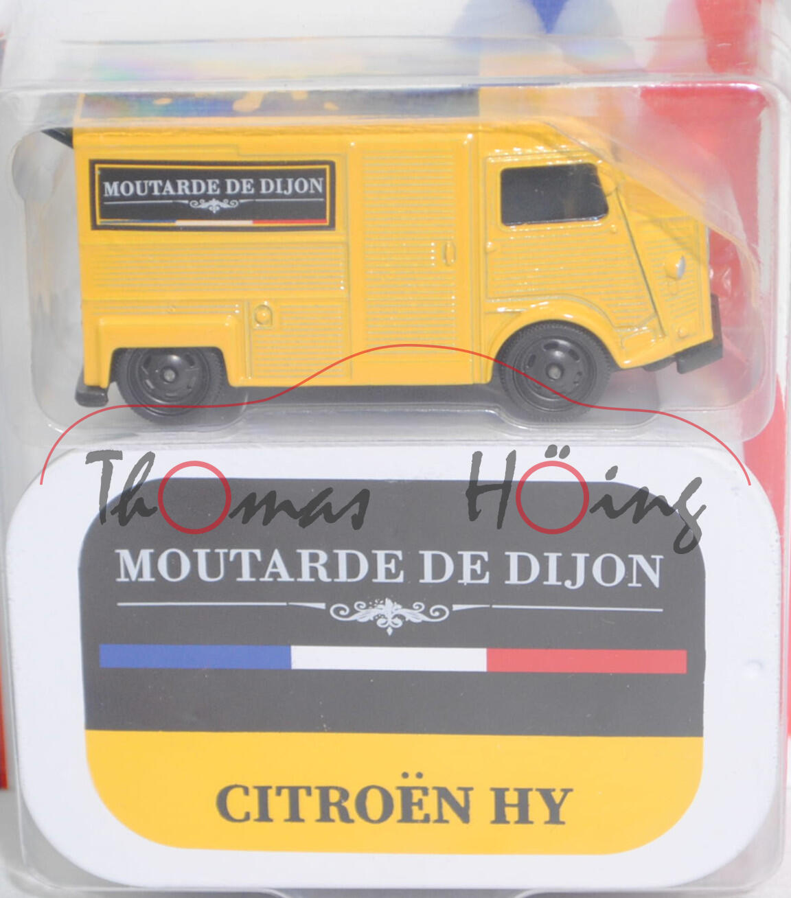 Citroen Typ HY (Modell 1948-1981) Kastenwagen, signalgelb, MOUTARDE DE DIJON, majorette, 1:60, Blister