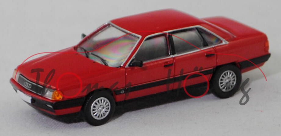 Audi 100 CC (3. Generation, Baureihe C3, Typ 44, Vorfacelift (VFL), Modell 1982-1987), tornadorot (LY3D), Premium ClassiXXs®, 1:87, mb