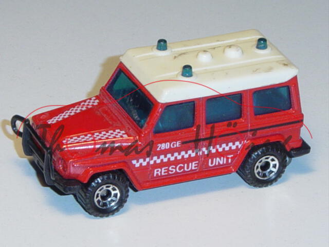 Mercedes 280 GE Wagon, rot, RESCUE UNIT, mit Blaulichter, 1:64, Matchbox Series