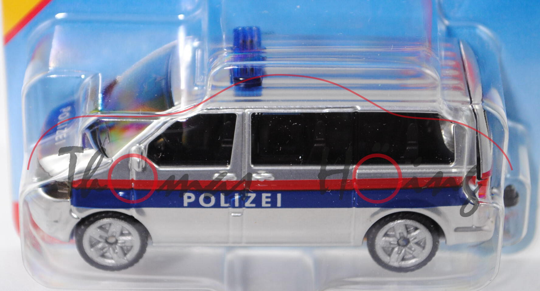 03801 VW T5 facelift Multivan (Modell 2009-2015) Polizei-Mannschaftswagen, chromsilber/blau/rot, POL