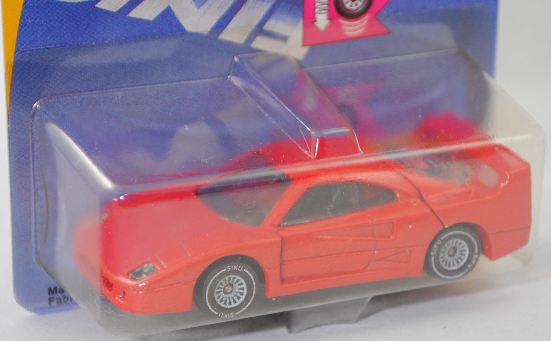 00000 Ferrari F40 (Typ F120, Modell 1987-1992), verkehrsrot (vgl. rosso corsa beim Original, Farbcode FER 300/6), Chassis chrom, W-Germ, ohne CE-Zeichen, B4, SIKU SUPER, 1:56, P21 ohne NEU