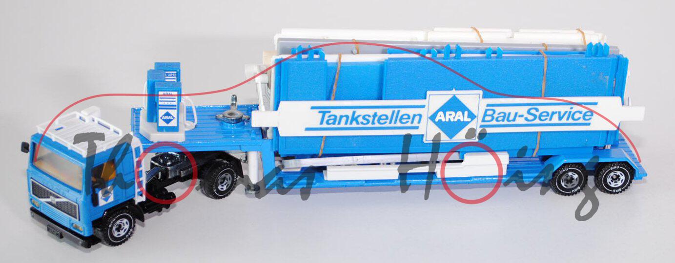 00004 Volvo F10 Turbo 6 ARAL-Tankstellen-Bauzug, himmelblau/schwarz/reinweiß, mit originaler Bauanle