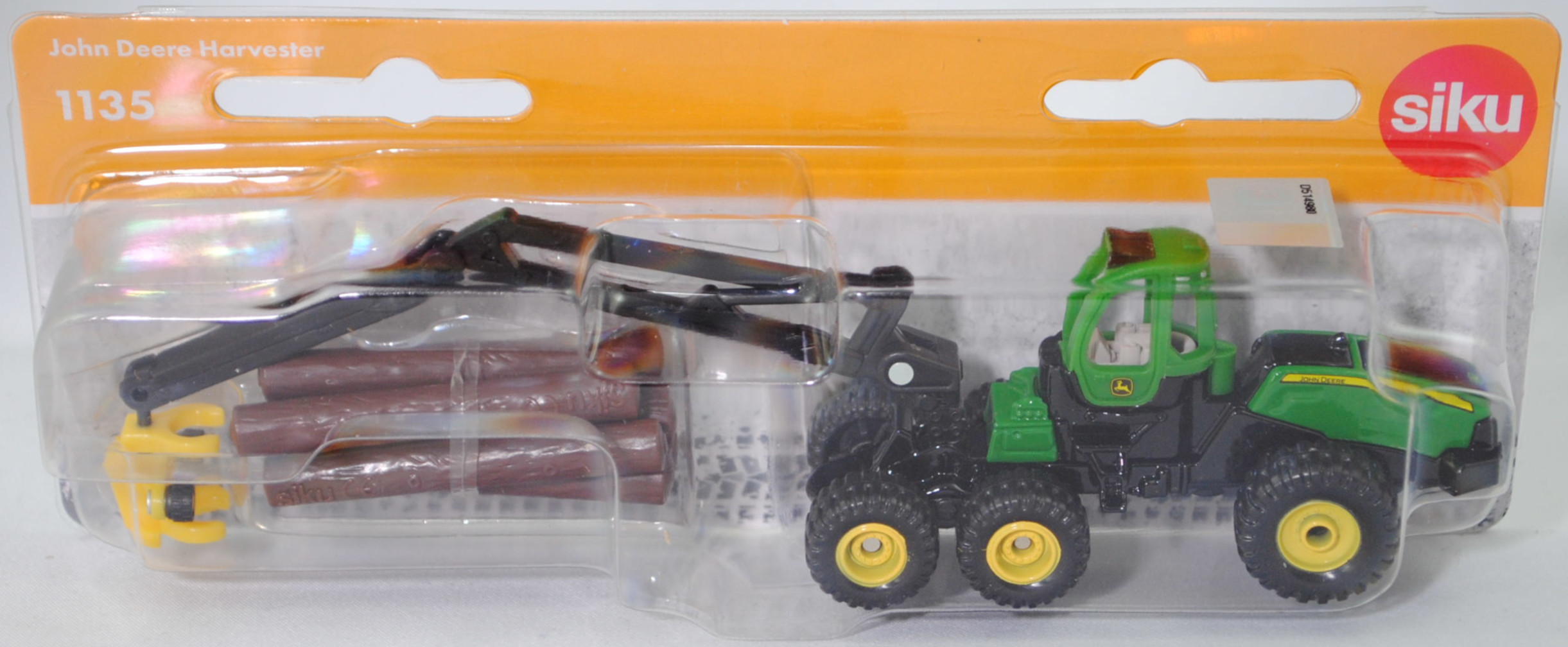 00000 John Deere 6-Rad-Harvester 1470E (Modell 2009-2013), hell-smaradgrün/schwarz, Zubehör: 6 Baumstämme in mahagonibraun, SIKU SUPER, 1:87, P29f