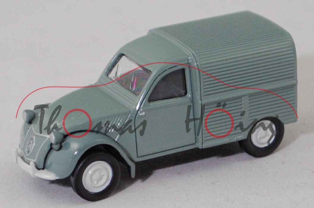 Citroen 2CV fourgonnette (AU, Vorfacelift, Modell 1951-1954), vert cactée (Farbcode AC 513), Norev, 1:68, Werbeschachtel