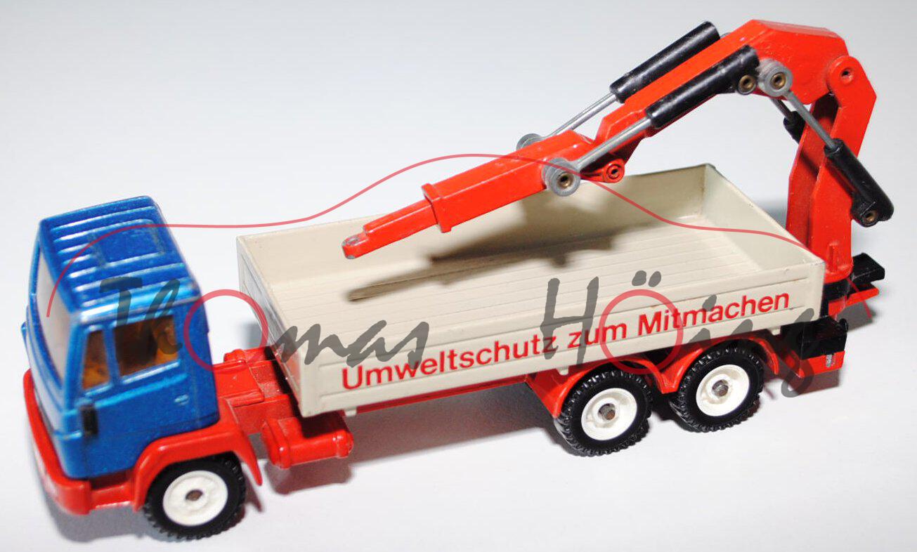 Mercedes LN-2 Recycling-Transporter, blaumetallic/verkehrsrot/beige, LKW12, Spiegel und Kranhaken so