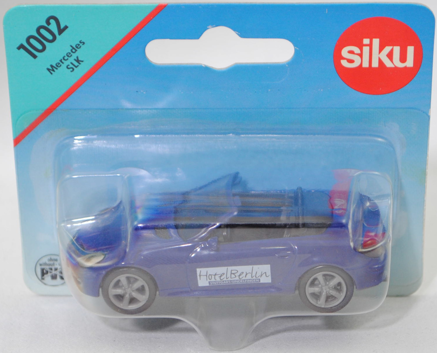 Hotel Berlin Mercedes-Benz SLK 350 (interne Baureihenbezeichnung R 171, Vor-MoPf, Modell 2004-2008), hell-kobaltblau, Hotel Berlin / STUTTGART/SINDELFINGEN, SIKU, 1:55, P29a
